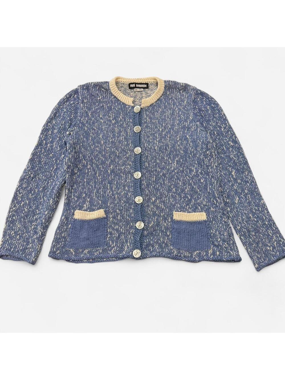 Ani Barrie Button Cardigan Womens Medium Vintage Blue Cotton